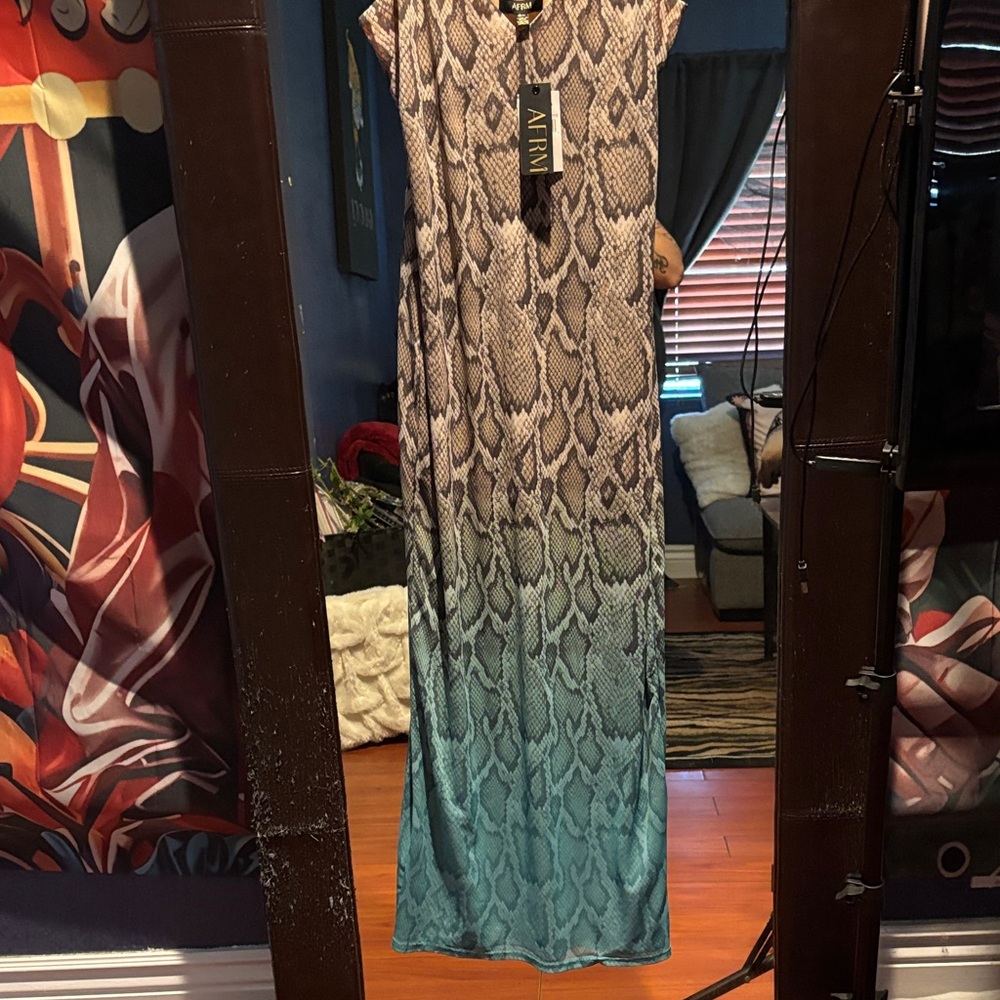 AFRM Snake Print Maxi Dress in Black and Blue